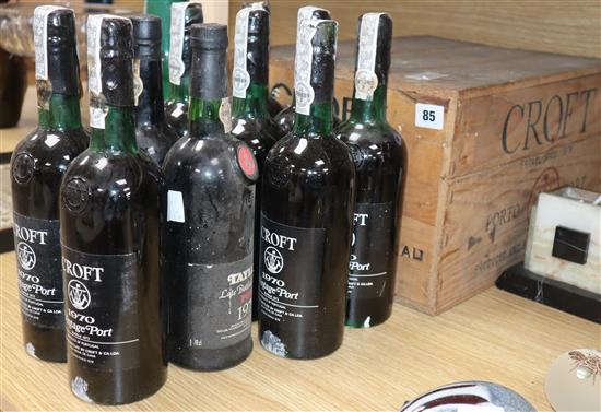Eight bottles of Croft 1970 Port, one Warres 1975 and one Taylors Late Bottled Vintage, 1979